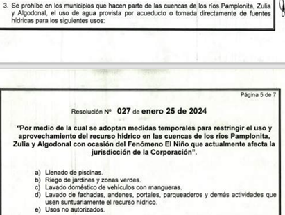 Medidas temporales especiales para el manejo del agua por fenómeno del niño en Norte de Santander
