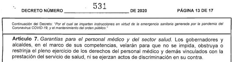 Aumenta aislamiento en Colombia y baja en casos del día por Covid19 090420Dcto531Medisalud