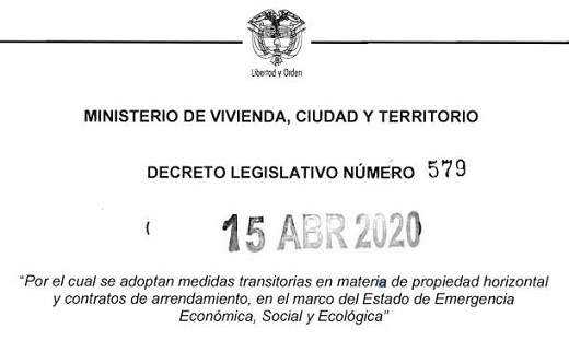 Alivios especiales en servicios públicos y arriendos en Colombia por el Covid19 170420Dcto579Arriendos
