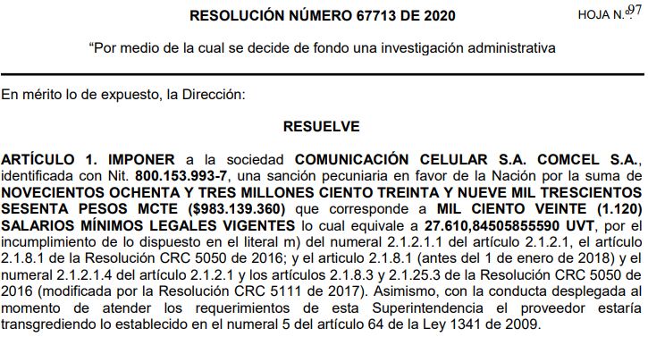 Multan con 983 millones a Claro por vulnerar derechos a usuarios 291020SicSancionaClaroRes67713