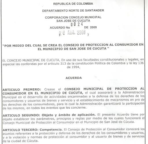 Acuerdo024 2009consejoProteconsumidor