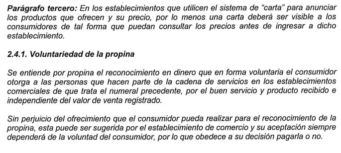 Listas de precios de alimentos y bebidas deben publicarse a la entrada; las propinas son voluntarias 041022CircularUnica 070922ListasPreciosPropina